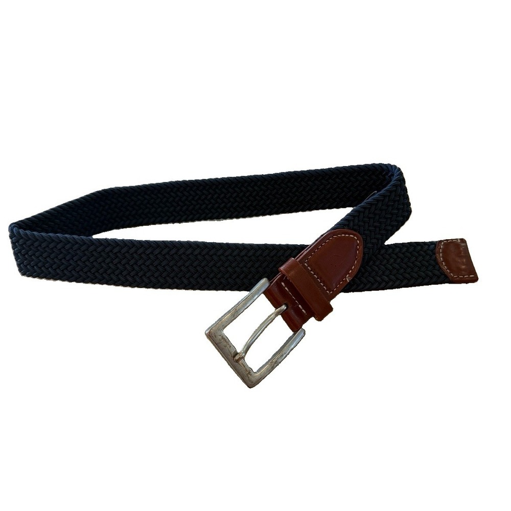 Vineyard Vines Belt Blue Woven Braided Stretch Brown Leather Youth Small (24)